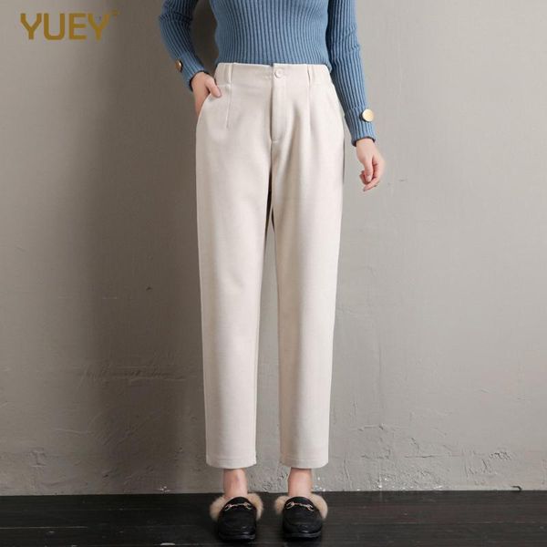 

women's pants & capris yuey 2021 autumn winter high waist harem women large size fiber buckle wool straight pantyhose black s to xxl, Black;white