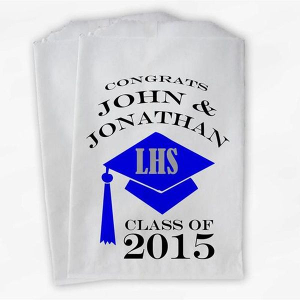 

gift wrap custom 2021 graduation cap personalized candy buffet bags - blue & silver high school grad favor in colors