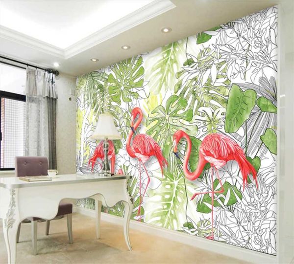 

custom 3d wallpaper mural nordic tropical rain forest flamingo living room bedroom background wall wallpapers