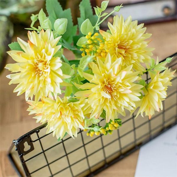 

flone 5 heads mini artificial daisy flower branch simulation chrysanthemum bouquet fake silk flowers home party decor art floral decorative