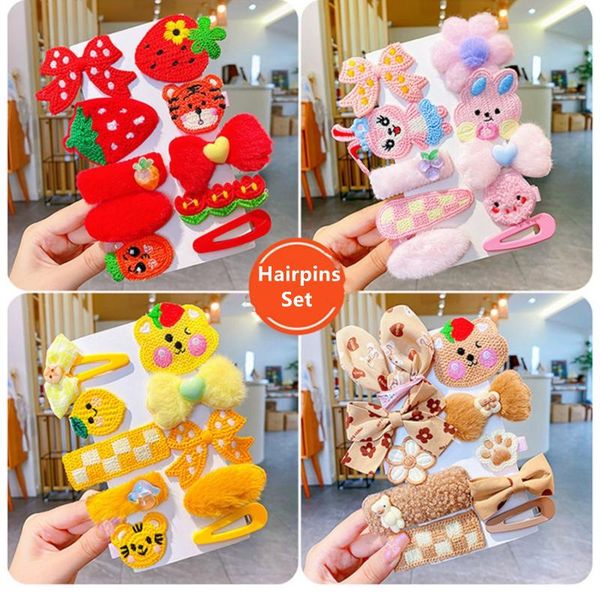 

hair accessories autumn winter children cute cartoon plush hairpin for little girls sweet wool clips side clamp kid headwear, Slivery;white