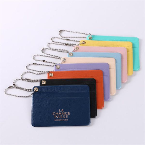 

card holders portable credit id pvc holder case set slim label cover bag ladies mini candy color bank cards clip cardholder for girls, Brown;gray