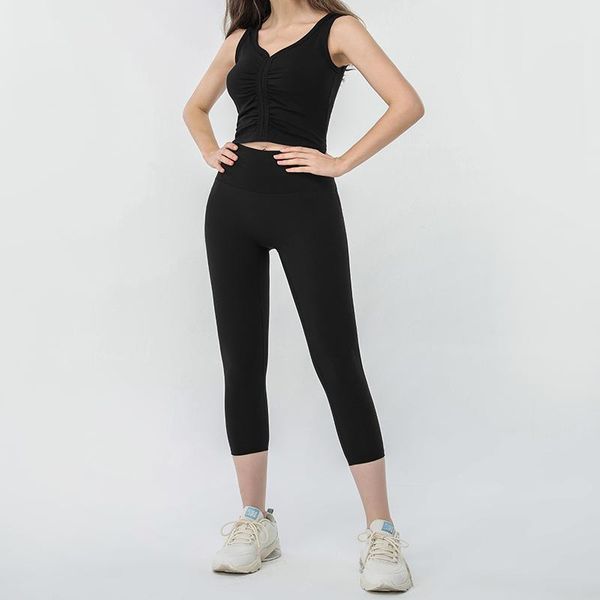 

yoga outfit 2021 summer nude vest quick-drying cropped trousers sports running set tz02