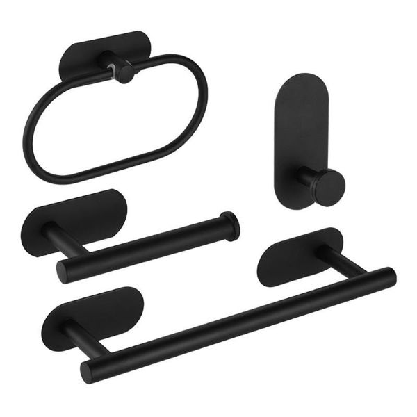 

bath accessory set towel bar rack toilet paper roll holder shower robe hook wall punch-black stainless steel bathroom hareware accessor