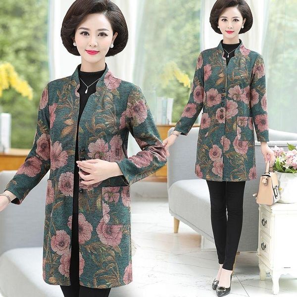

women's jackets 2021 spring autumn mother female fashion coat large size middle-aged elderly printed jacket outerwear c637, Black;brown