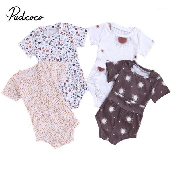 

clothing sets 2pcs toddler summer outfit, sun/flower/heart print short sleeves t-shirt + elastic pantie for baby girls, boys, 0-24 months, White