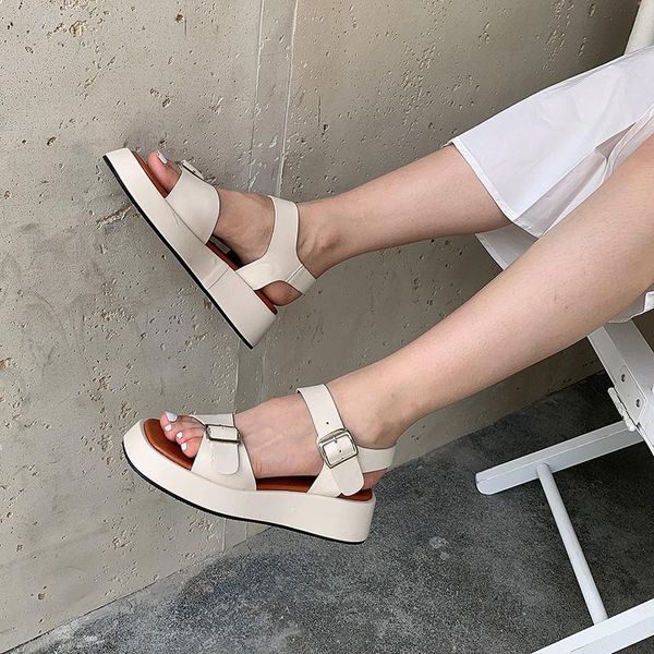 

sandals square toe summer buckle flat shoes japanese style mary jane women vintage girls high heel platform college student, Black