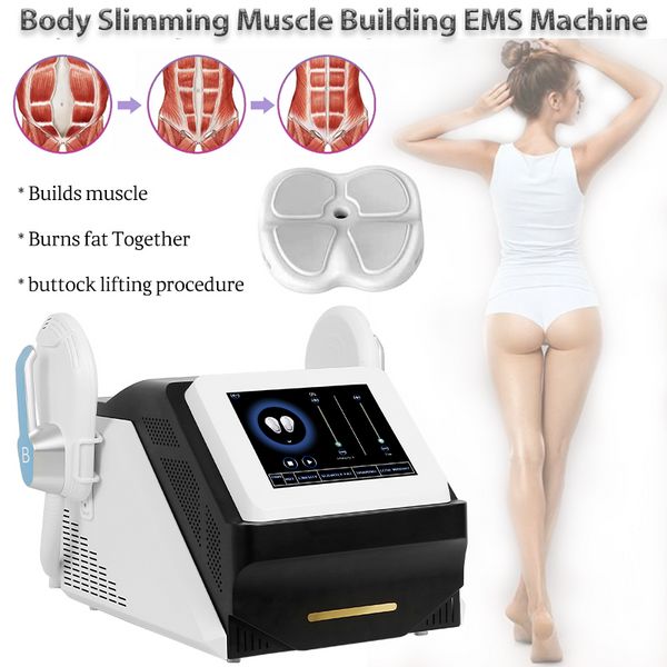 3 oder 5 Arbeitsköpfe Hiemt EMSlim Body Sliming Machine Muskelaufbau Po Lift Fettverbrennung Massage Schönheitsgerät mit Sitzkissen