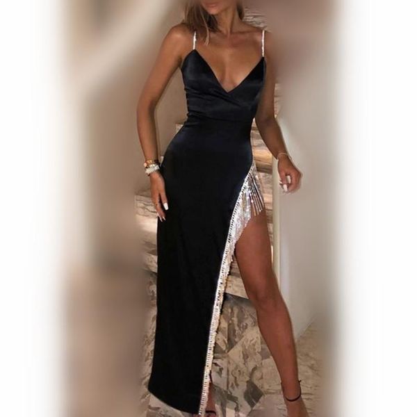 

casual dresses black rose pink chain women's spaghetti strap bodycon elegant fashion party summer long dress bandage 2021, Black;gray