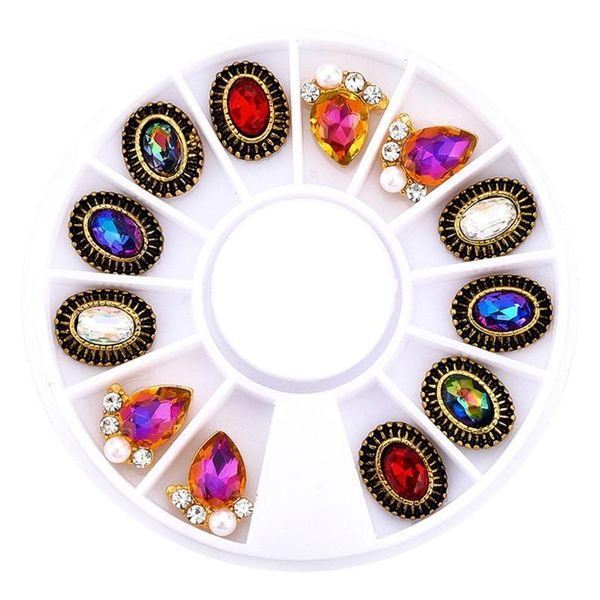 

nail art kits d0jf 12 grid disc box mixed ornament alloy diamond 3d luxury rhinestone metal piece arc heart jewelry