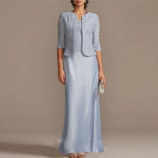 Elegante renda superior vestidos de mãe com jaqueta meia manga até o chão vestido de convidado de casamento plus size vestido formal 2022