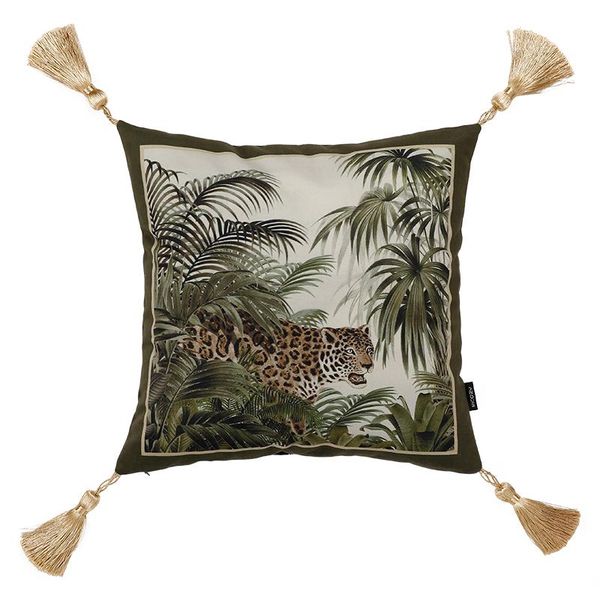 

cushion/decorative pillow retro light luxury jungle tiger printed cushion cover with tassle room pillowcase plant living sofa decoration