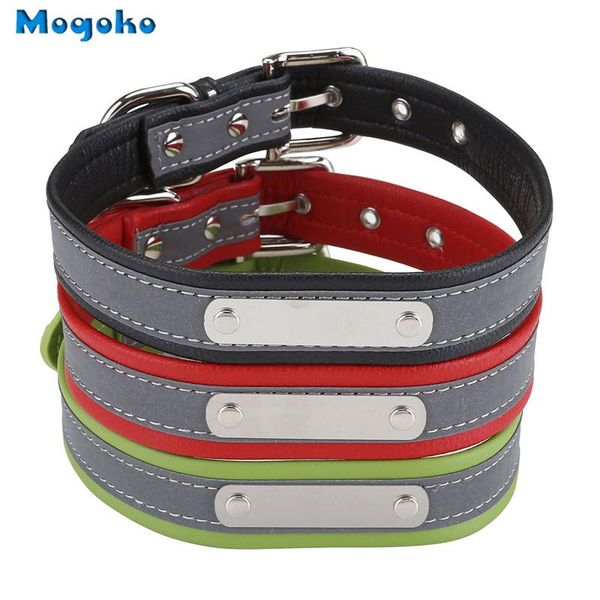 

dog collars & leashes mogoko custom engraved reflective leather cat collar puppy pet personalized id name/phone/address engraving s/m/l