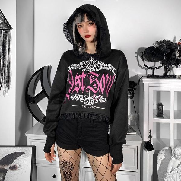 

women's hoodies & sweatshirts drop 2021 women gothic winter long sleeves pullovers, Black