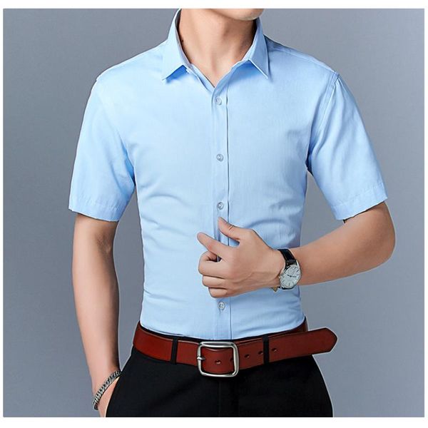 

men's casual shirts summer short sleeve shirt korean slim solid color luxury large size men clothing, White;black