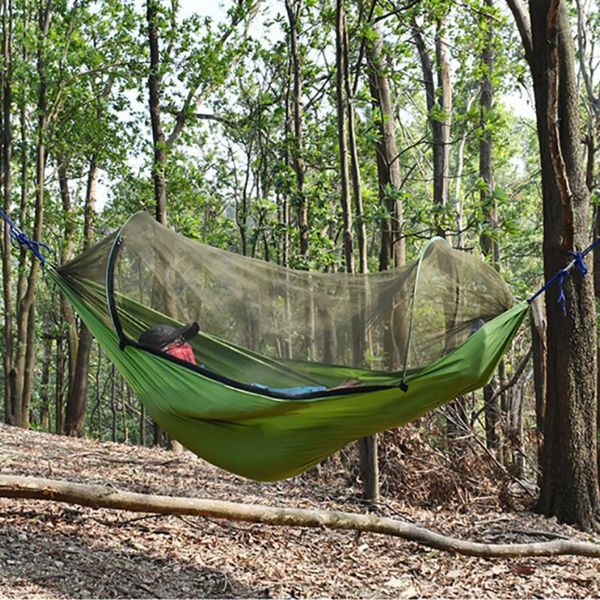 

.1-2 person portable outdoor camping hammock with mosquito net high strength parachute fabric hanging bed hunting sleeping swing bags