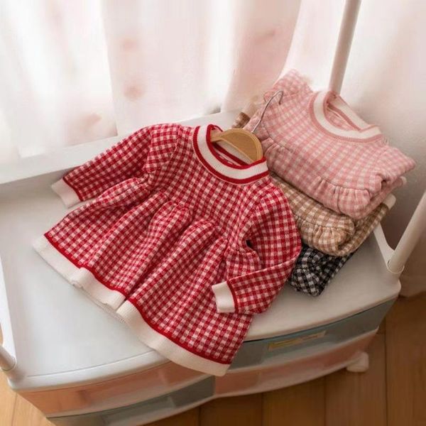 

girl's dresses kids fashion cute girls clothes for size 2 to 6 spring toddler long sleeve pink black red and white baby plaid, Red;yellow