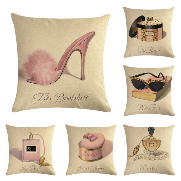 

perfume glasses decorative cushion cover cotton linen square throw pillow 45x45cm case home office car sofa decor cushion/decorative
