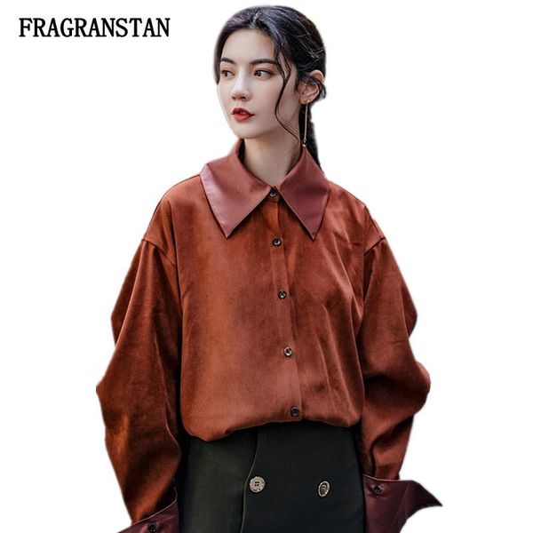 

women's blouses & shirts 2021 women vintage lantern sleeve brownish red shirt autumn winter famela fashion casual loose slim bl, White