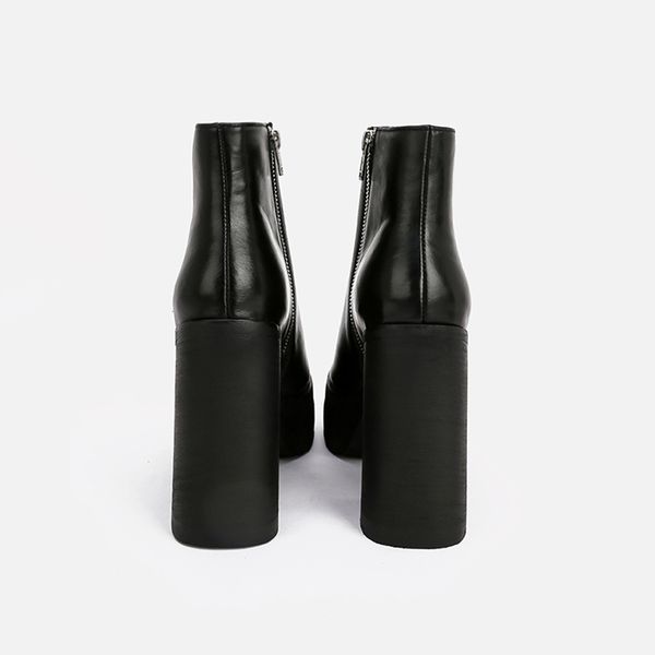 

boots womans ankle black genuine leather round toe zipper 12cm high heels footwear elegant handmade platform shoes vgry