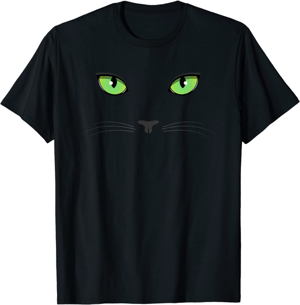 

women's t-shirt black cat green eyes -, White