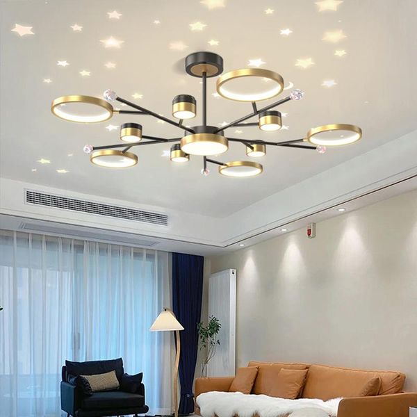 Lampadari Lampadario a led per soggiorno con cielo stellato Decorare camera da letto moderna Appartamento Lampada da soffitto a soppalco Ramo nero Apparecchi per interni