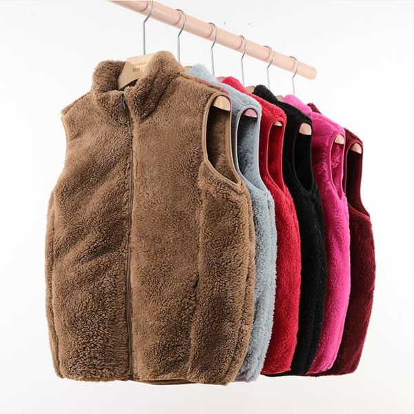 

women's vests autumn/winter faux velvet women sleeveless vest jacket thick warm winter coat stand collar fleece plus size waistcoat c77, Black;white