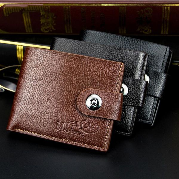 

fashion men wallet money bag purse solid color leather business short male vintage card holder soft coin wallets, Red;black