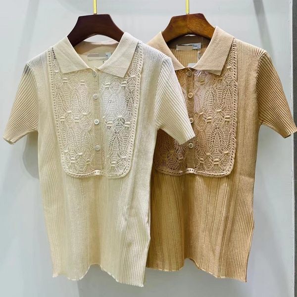 

women's blouses & shirts spring and summer lace strand empty hook flower flax slim fit breathable short sleeve sweater, White