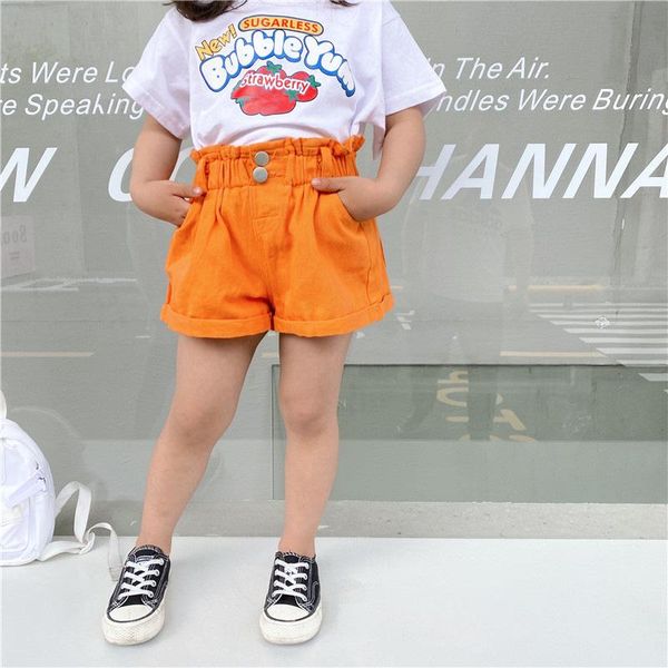 

shorts summer girl baby cute and comfortable solid color high waist flower korean middle small children, Black