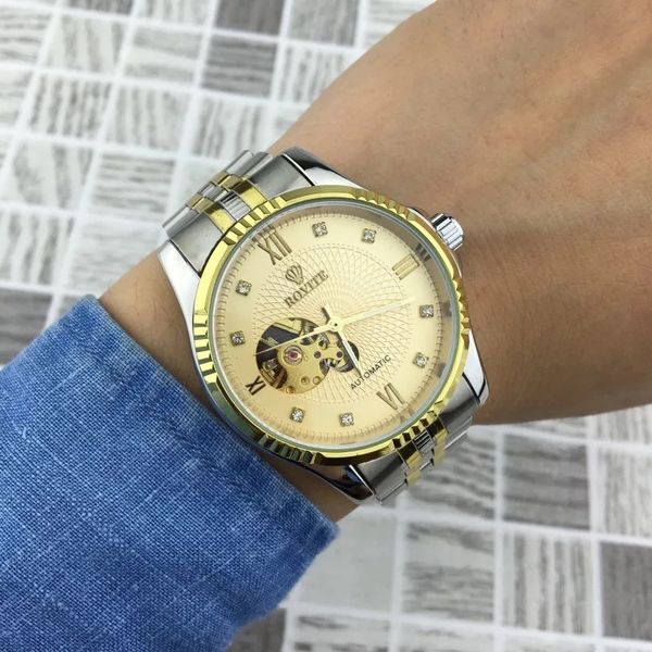 

waterproof automatic hollow mechanical calendar watch, Slivery;brown