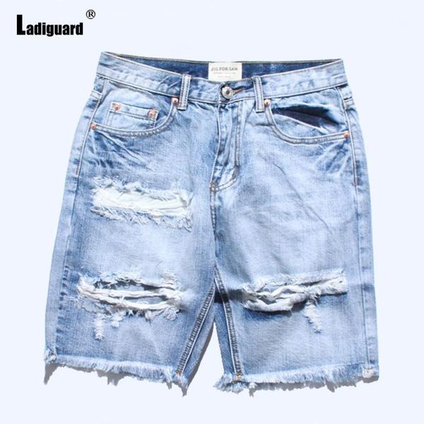 Jeans masculino shorts de jeans de jeans shorts sexy jean moda hole rasgou calças curtas de verão casual demin