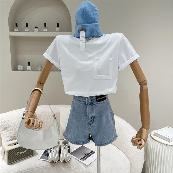 

women's t-shirt clothing spring summer 2021 fashion personalized fake pocket short sleeve simple versatile top, White