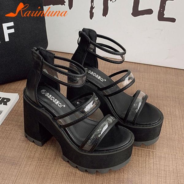 

girl summer party platform shoes high block heels women fashion sandals, Black