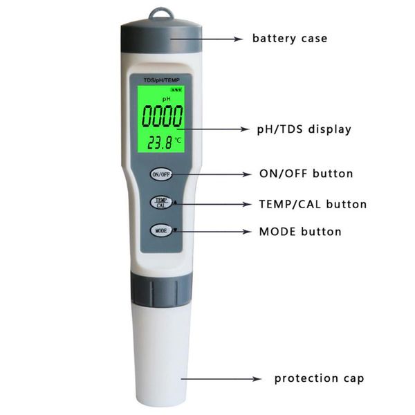 

pool & accessories 3 in 1 water quality test pen high precision tds/ph/temp 0-14 ph measurement range for swimming home detection xr-h