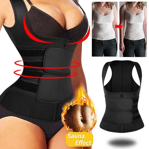 

women's shapers waist trainer vest women corset sauna sweat suit compression shirt slimming body shaper workout tank weight loss shape, Black;white