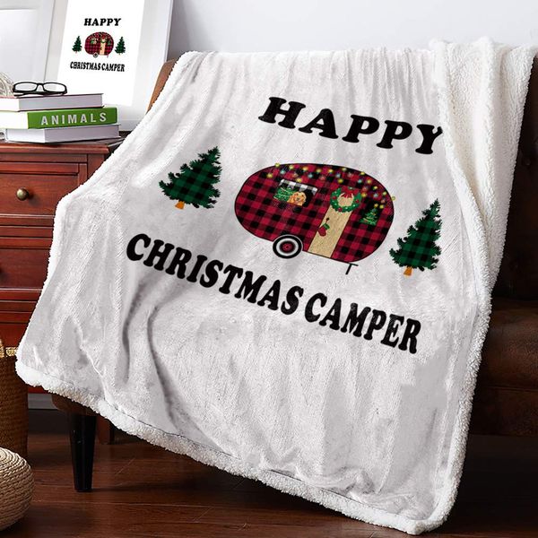 

Buffalo Plaid RV Camping Car Xmas Tree Sherpa Flannel Throw Blankets Thick Reversible Plush Fleece Blanket for Bed Couch Sofa