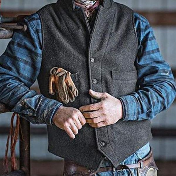 

men's vests wool blended stand-collar slim-fitting vest business groomsmen clothing wedding, Black;white