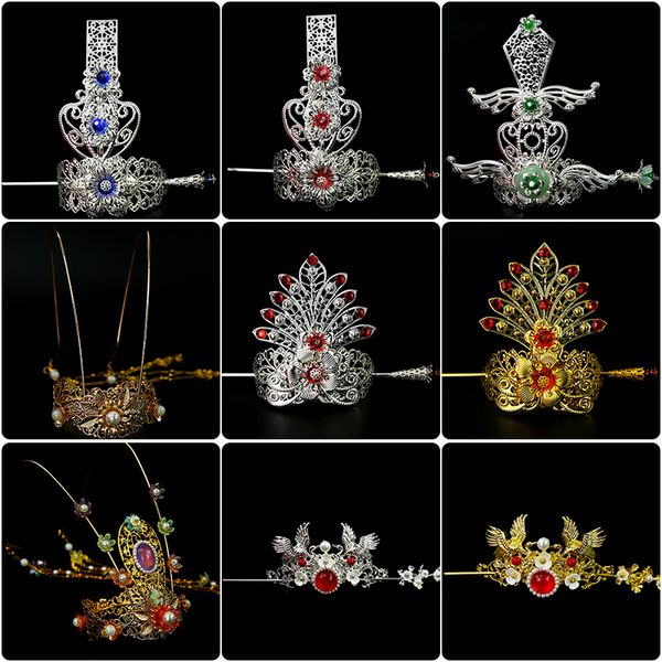 

2d cosplay ancient chinese metal hair crown beauty supply hanfu products warrior headdress retro hair accessories, Silver