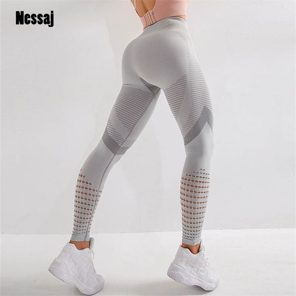 

nessaj high waist fitness gym leggings women seamless energy skinny jeggings workout running pants hollow trainning leggings 210820, Black