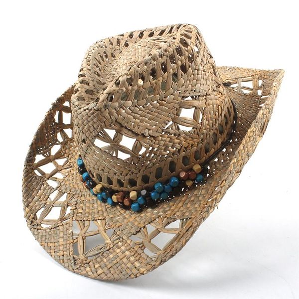 

stingy brim hats 2021 sun hat 100% natural straw women men handwork weavewestern cowboy lady dad summer sombrero hombre lifeguard, Blue;gray