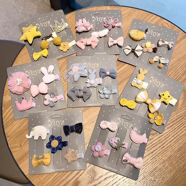 

5pcs/set cartoon toddler hair clips animal motif mini hairpins for baby girls pins kids barrettes born accessories, Slivery;white