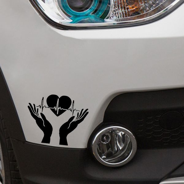 

15.3*12.3cm coolest heart heartbeat in hands open palms cardiogram car sticker decoration vinyl