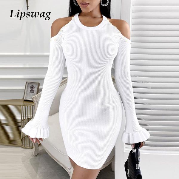 

casual dresses spring o neck soldi slim bodycon women long sleeve office lady party dress autumn off shoulder beading rib knitted, Black;gray