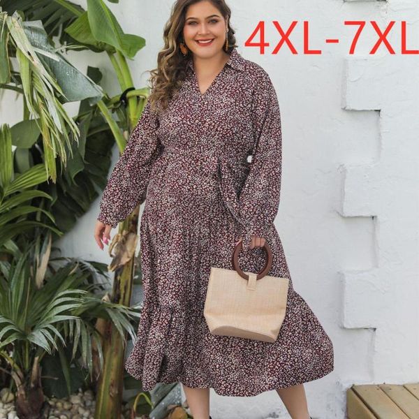 

casual dresses 2021 spring autumn plus size long dress for women large sleeve loose floral print flower 4xl 5xl 6xl 7xl, Black;gray