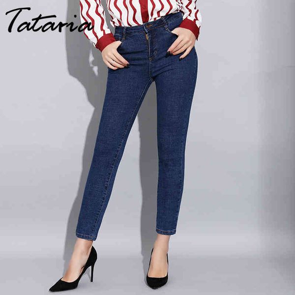 

tataria slim high waist jeans for women stretch skinny women's female blue woman denim pencil pants trousers 210514