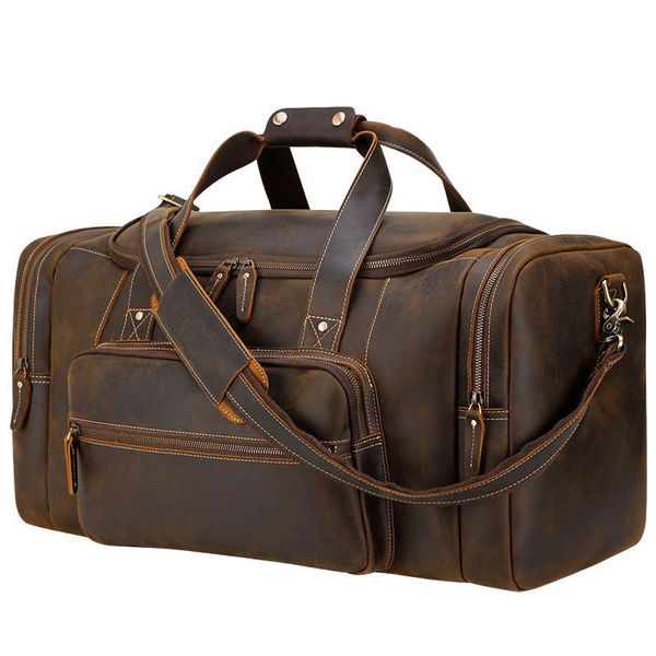 

vintage large genuine leather luggage bags men travelling duffle bag weekender bags xy-004