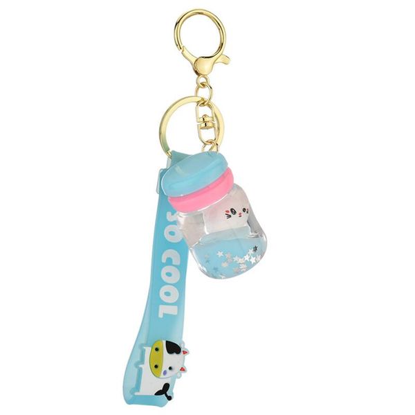 

personality floating kitten keychains surfing cat drifting bottle lady handbag car key chain pendant children gift toy, Silver