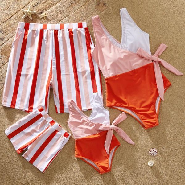 

patpat 2021 summer family matching color block bright print swimsuits outfits, Blue