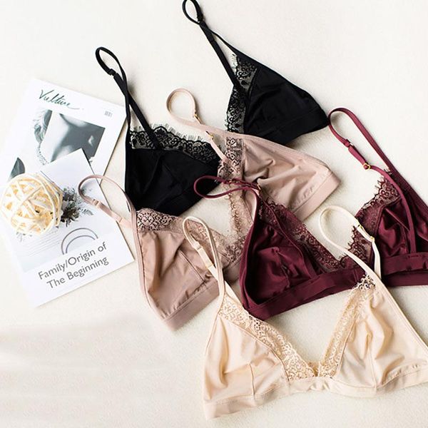 

bras women lace backless seamless lingerie wire bralette underwear, Red;black